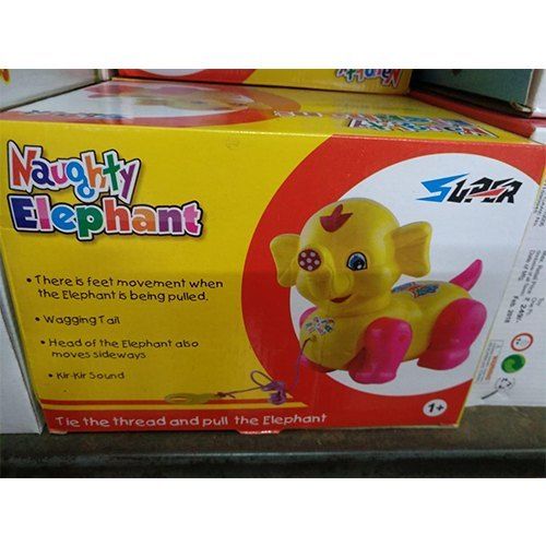 Yellow And Pink Color Naughty Printed Design Plastic Elephant Toy For Kids