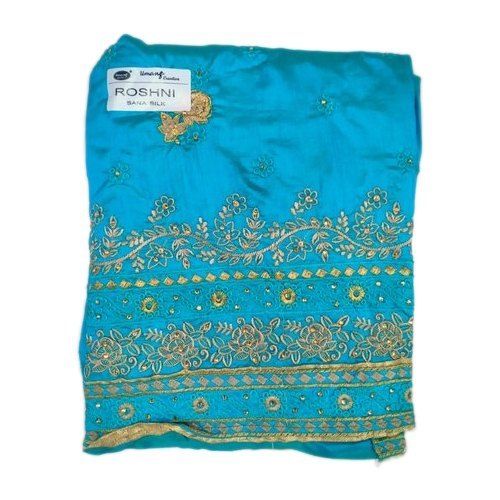 Spring 6.3 Meter Machine Made Pure Silk Casual Wear Blue Embroidered Saree For Ladies