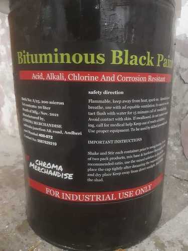 Liquid Acid, Alkali, Chlorine And Corrosion Resistant Bituminous Black Paint 20 Litre For Industrial