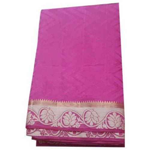 Casual Wear Ladies Pink Floral Border Printed Pure Cotton Saree with Blouse Piece