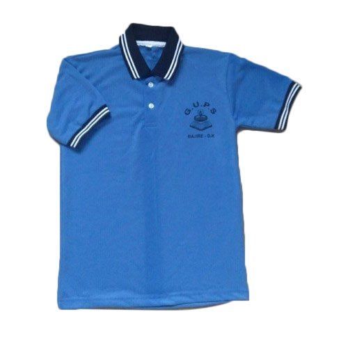 Half Sleeves Polo Neck Regular Fit Skin Friendly Wrinkle Resistance Breathable And Relaxed Boys Blue Cotton School Uniform T-Shirt Age Group: 6-18 Years