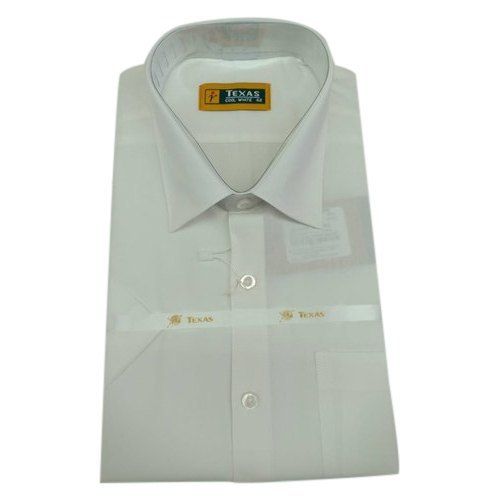 No Fade Mens White Plain Formal Wear Collar Neck Regular Fit Skin Friendly Cotton Shirt