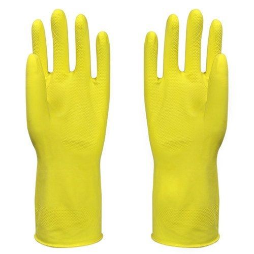 Yellow 12 Inch Washable Reusable Latex Rubber Dotted Rubber Household Hand Gloves