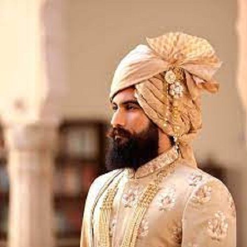 Lovely Cotton Silk Cream Color Unique Texture Designer Wedding Turban For Groom