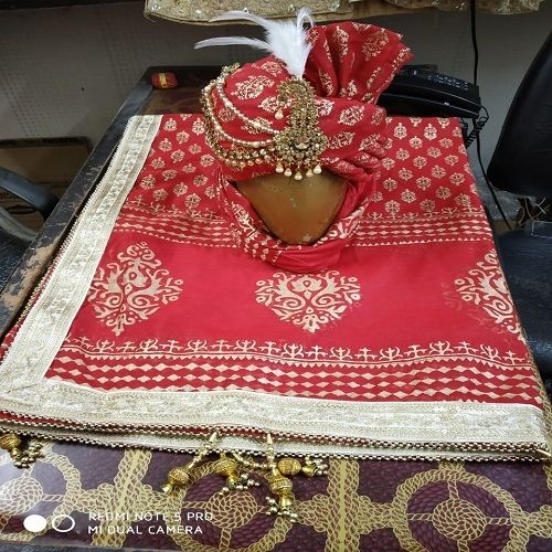 Wedding Pure Silk With Splendid Pearls Red And Golden Comfortable Traditional Groom Safa