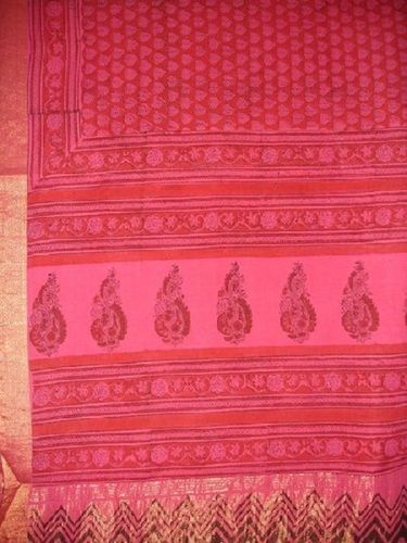 Summer Ruby Pink Casual Wear Skin Friendly Extremely Comfortable Beautiful And Gorgeous Ladies Dabu Print Mangalagiri Cotton Saree With Blouse Piece