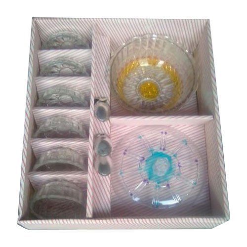 125 To 500 Gm. Round Shape Polished Surface Finish Printed Glass Taj Pudding Set 