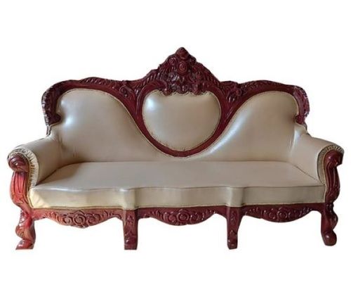 3 Seater Antique Polished Wooden Sofa - Color: Brown