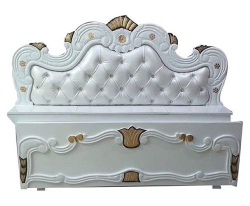 Wooden Double Bed Headboard - Polished White Wood, Curved Carved Design | Modern, Robust Build, Weather Resistant, Defect Free Finish