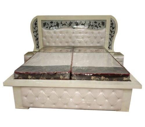 King Size Teak Wood Modern Double Bed - Color: White