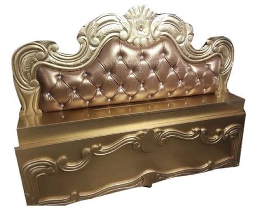 Wooden Bed - Double Size, Golden Color Polished Finish | Antique Carved Design, Robust Weather Resistant Structure, Defect Free Quality