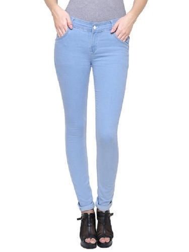 Sky Blue Casual Wear Full Length Regular Fit Skin Friendly Highly Comfortable Ladies Stretchable Plain Denim Jeans