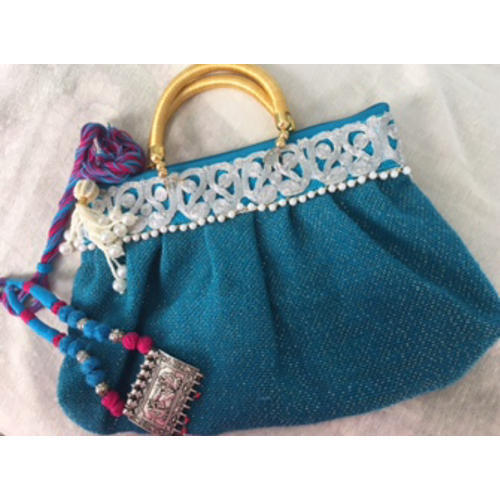 Anti Shrink Smooth Texture Tear Resistance Traditional Lace Work Jute Hand Bag