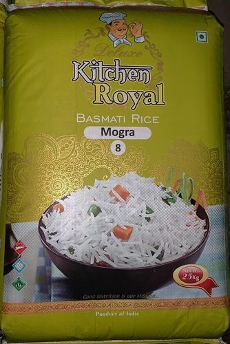 Kitchen Royal White And Long Dried Basmati Rice, Mogra 8 Number, 25 Kg