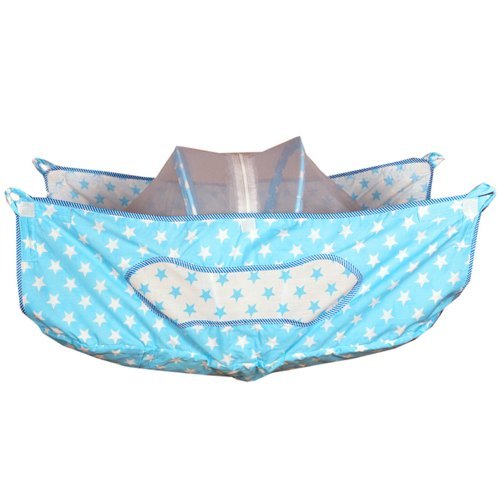 कॉटन न्यू बोर्न बेबी क्लॉथ नॉन वूलन ब्लू फैंसी क्रैडल नायलॉन मॉस्किटो नेट के साथ