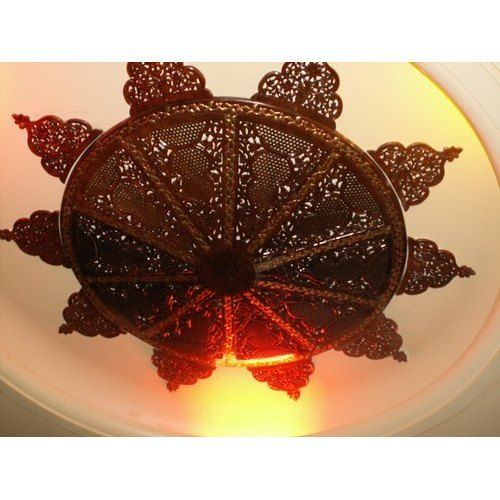 Brown Round Flower Shape Color Coated Teak Wood Made Carved Ceiling Panel