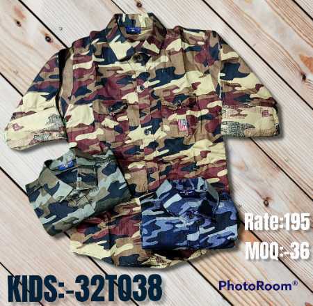 Full Sleeves Military Colour Casual Wear Kid Shirt Size : 22 to 38