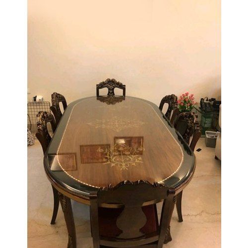 Painted Termite Proof Antique Appearance 6 Person Sit Capable Wooden Dining Table Set