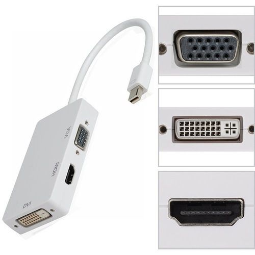 ROQ 3 In 1 Thunderbolt Mini Display Port to HDMI White VGA Adapter DVI Data Cable