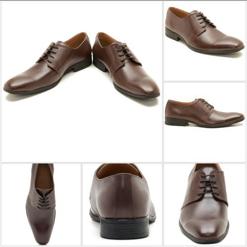 Breathable Round Toe Plain Design Six To Ten Size Men Brown Leather Formal Shoes With Tpr Sole