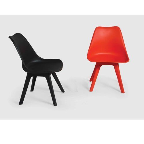  4 डिज़ाइनर लेड रेड एंड ब्लैक सिंगल सीटर प्लास्टिक कैफेटेरिया सीटिंग चेयर 