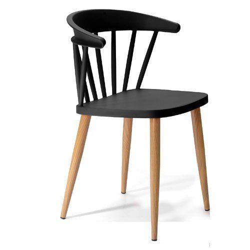 4 Mild Steel Leg With Wooden Coating Plastic Made Designer Black Cafeteria Chair