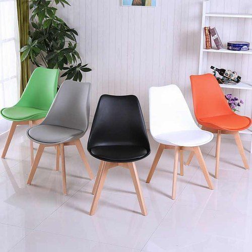 4 Wooden Leg Single Seater Plastic Made Multicolor Plastic Cafe Chair