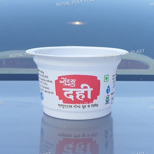 White 80 Mm Round Shape Printed Pattern Plastic 100 Gm Curd Packaging Cups