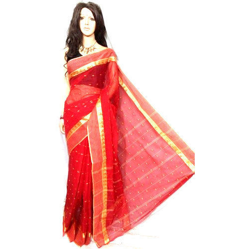 Summer Red Party Wear Skin Friendly Breathable And Relaxed Ladies Pure Tant Cotton Printed Saree With Blouse Piece