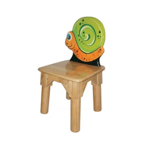 Multicolor 4 Leg Polished Finish Wooden With Snail Printed Backrest Kids School Chair