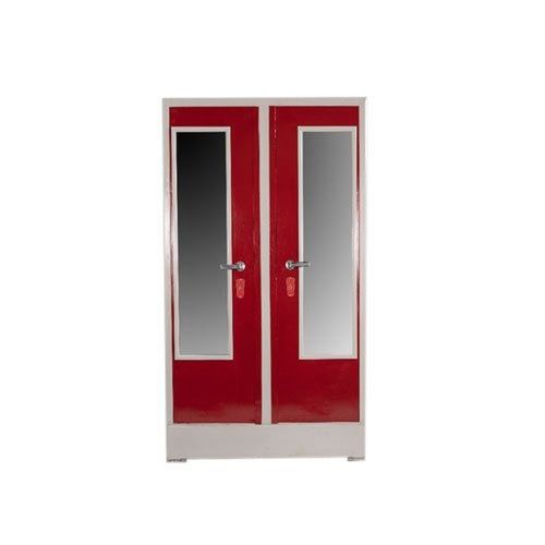 Red 5-7 Feet Height Double Hinged Door Mild Steel Home Cupboard Almirah With Mirror