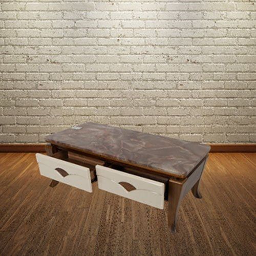 Handmade Designer Stain Resistant Wooden Office Tea Coffee Table With Double Drawer