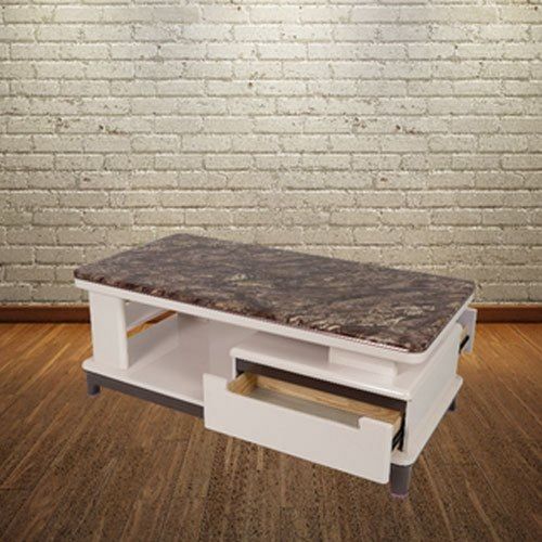 White Designer Wooden Home Office Tea Coffee Table With Storage Shelf And Drawer