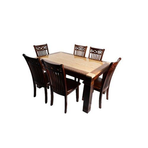 Brown Handmade Termite Proof Polish Wooden Home Office 6 Seater Dining Table Set