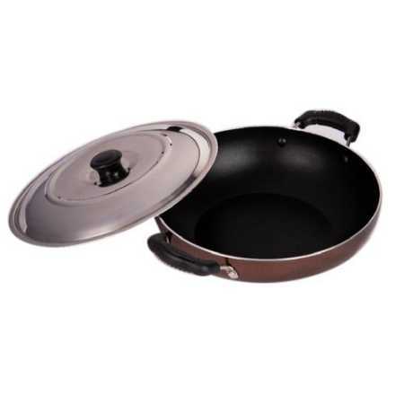 Aluminium Regular Use Black Alluminium Non Stick Kadhai With Lid For Home Shape : Round