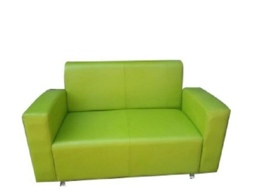 2 Seater Wooden Sofa With Green Leather Fabric