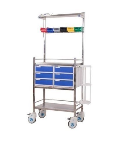 Eco-Friendly Asm 1096 Portable Adjustable Height Stainless Steel White Polished Hospital Medicine Trolley