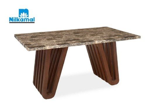 Brown Designer Handmade Marble Top Walnut Finish Wooden Home 6 Seater Dining Table