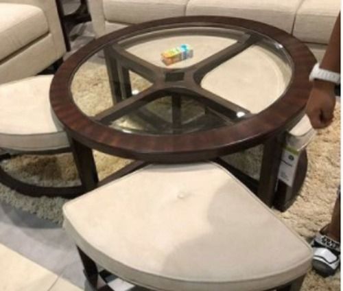 Durable Non Foldable Upper Glass Coated Wooden Tea Table