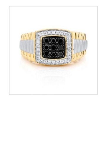 Round Shape 3.00 Ct. Black And White Diamond Ring In 14K Yellow Gold For Men'S Very Good