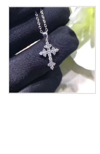 Round Shape Coated Finish White Diamond Cross Pendant In 14K Gold For Christmas Gift Very Good