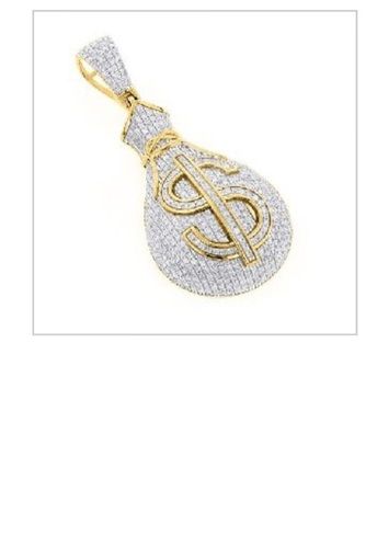 Round Shape With Perfect Finish 1.15 Ct. White Diamond Money Bag Pendant 14K Yellow Gold Very Good