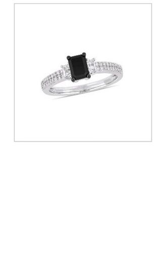 White Color 1.50 Carat Black Diamond Three Stone Ring In 14k White Gold With Perfect Shape