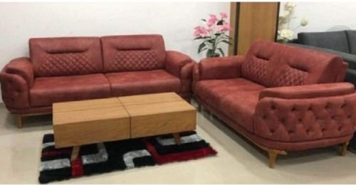 Durable Wooden Red Rexine Cushion Back 4 Seater Sofa