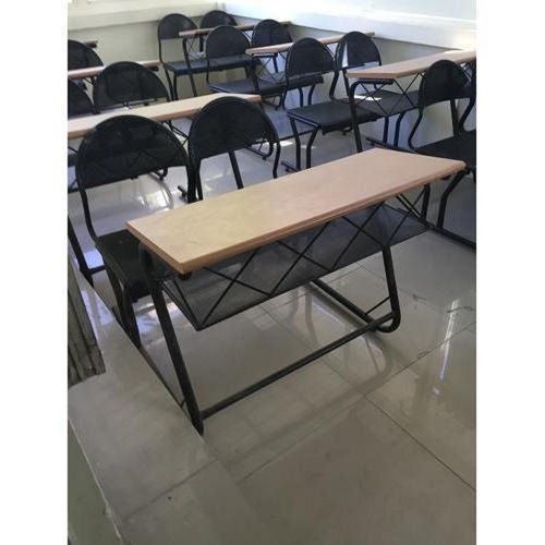 Black 2 Seater Powder Coated Wood And Iron College School Benches With Bag Shelf