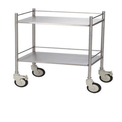 Fold-Able Rails A.S Medisteel Asm 1114 White Two Shelves And Four Wheel Surgical Instrument Trolley