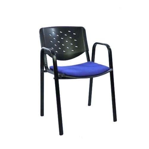 Blue And Black Perforated Low Back Stainless Steel Frame Base Office Visitor Chair