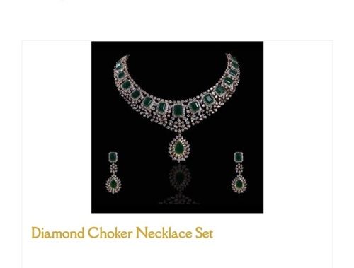 Designer Attractive Design and Polished Finish Diamond Choker Necklace Set