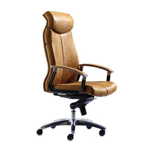 Easy To Clean High Back Light Brown Padded Fixed Armrest Corporate Office Leather Revolving Chair