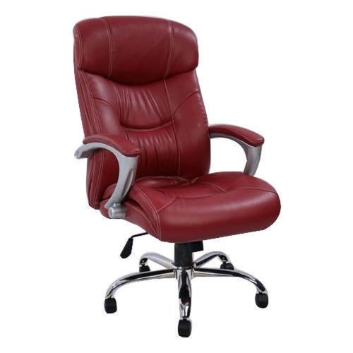 Easy To Clean High Back Steel Base Fixed Arm Red Office Boss Manager Revolving Leather Chairs